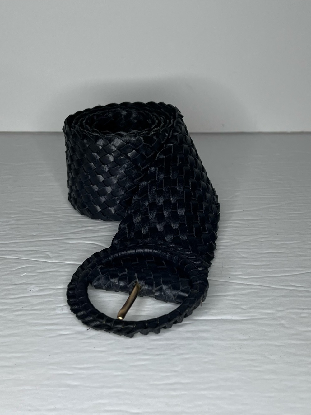 Vintage Etienne Aigner Black Braided Leather Belt Size L 40 Inch Length EUC